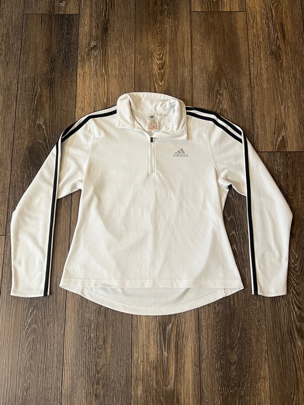 adidas Climacool White Quarter-Zip Pullover with Black Stripes Womens Sz Medium